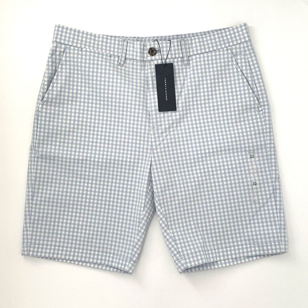 Tommy Hilfiger Blue & White Gingham Men's Flat Front Chino‎ Shorts Size 32W